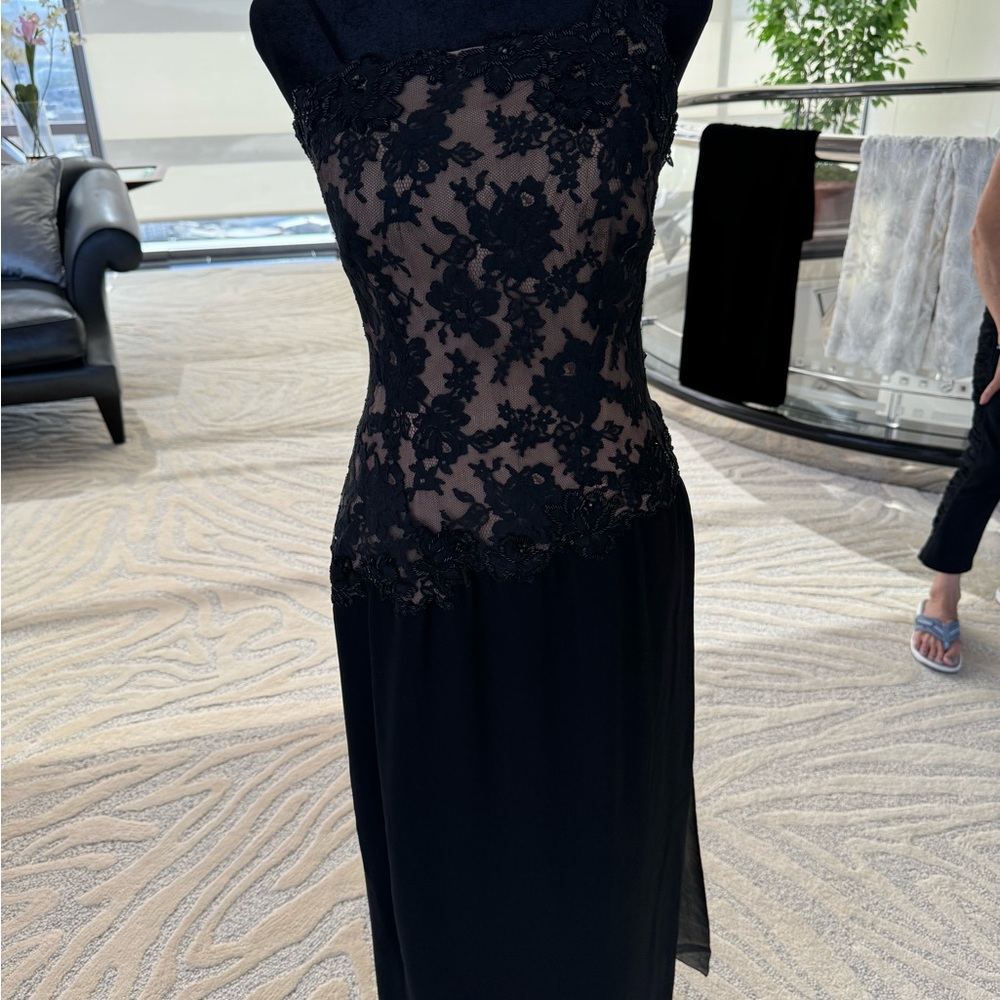 Vintage Hanae Mori Strapless Black Lace Dress over Nude Silk - Picture 1 of 5